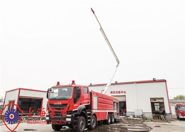 Seis assentos 39 ton 8x4 alta pulverização torre de água caminhão de bombeiros 25m altura de trabalho
